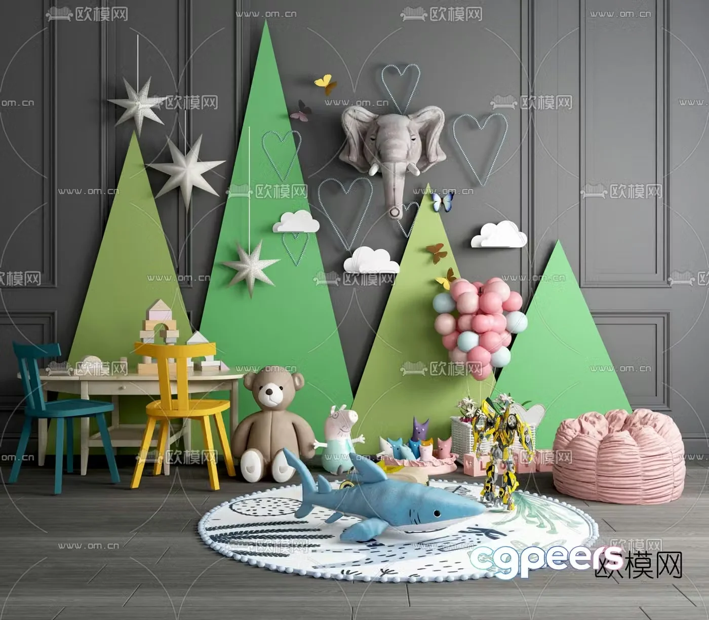 Modern toy doll children’s table and chair 3d model