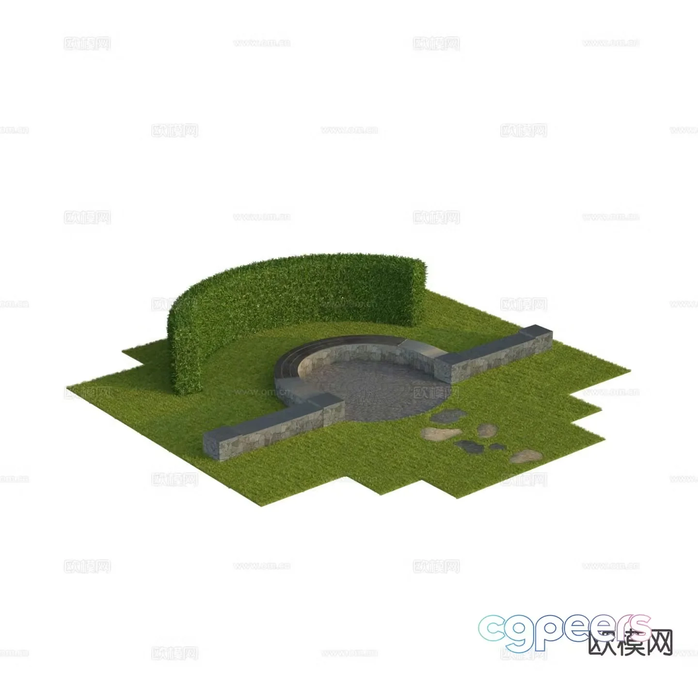 Road module lawn grass park fenced seat 3d model