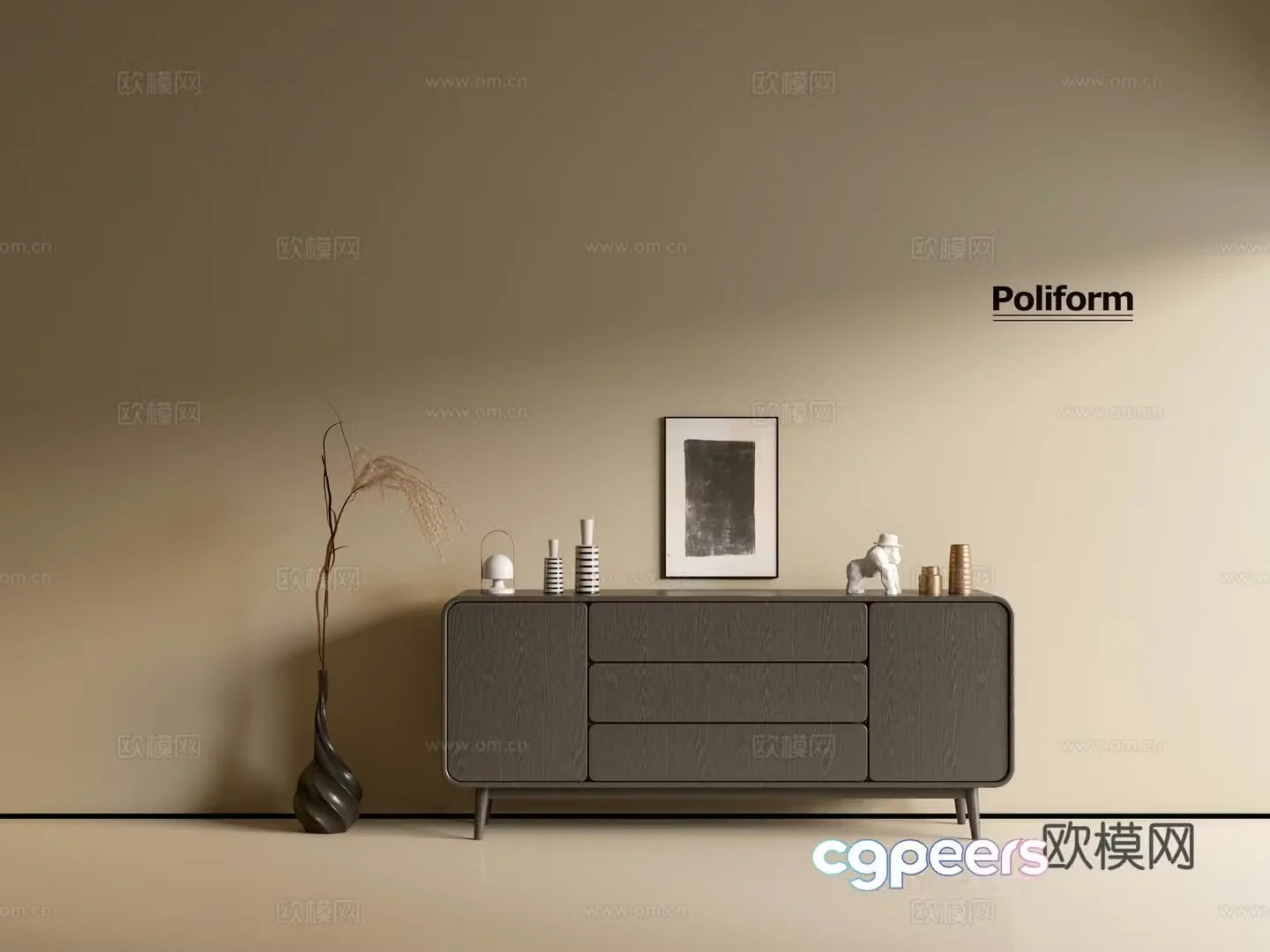 Modern black wood grain cabinet ins wind minimalist wind cabinet whole cabinet sideboard balcony cabinet 3d model