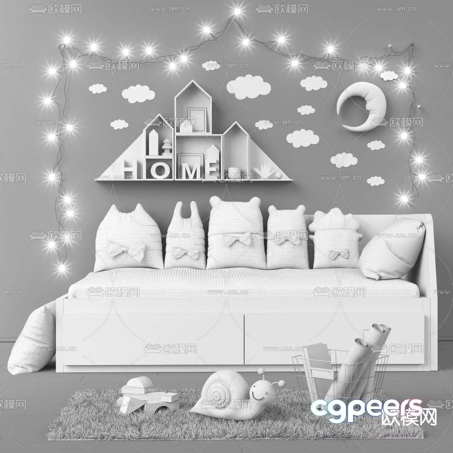 Nordic children’s sofa bed 3d model
