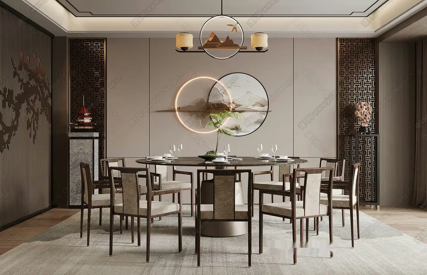 A Dining Table With Chairs 3D Model – 6414 – VRAY Render