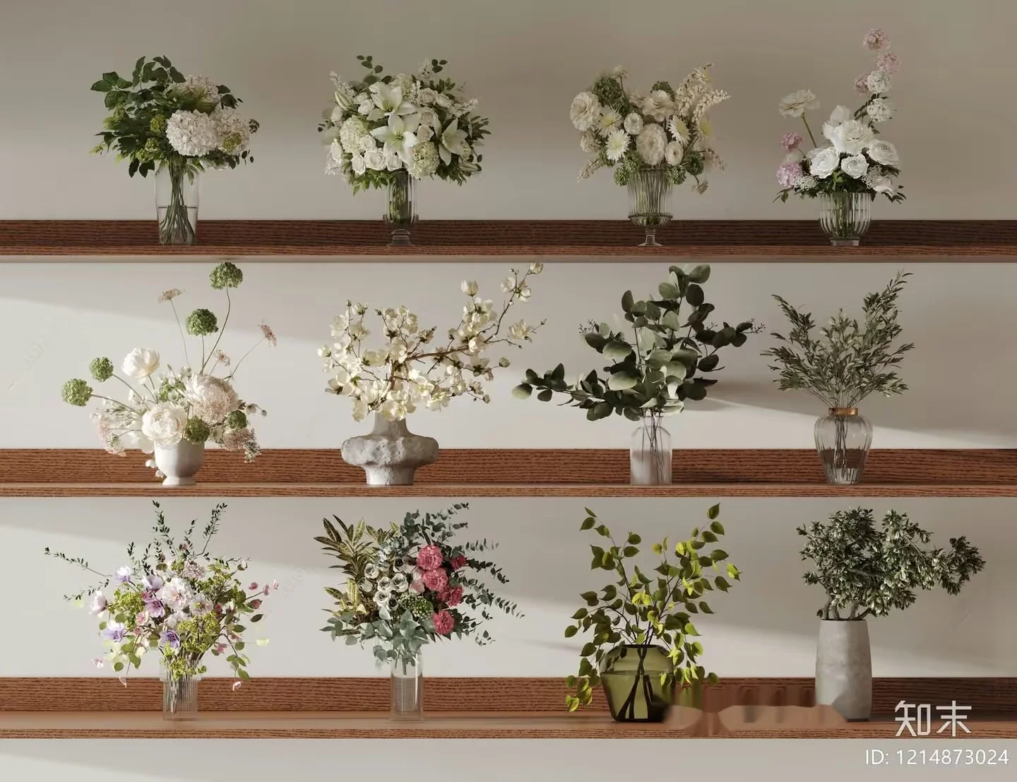 Floral Arrangements On Shelves 3D Model – 15016 – VRAY Render