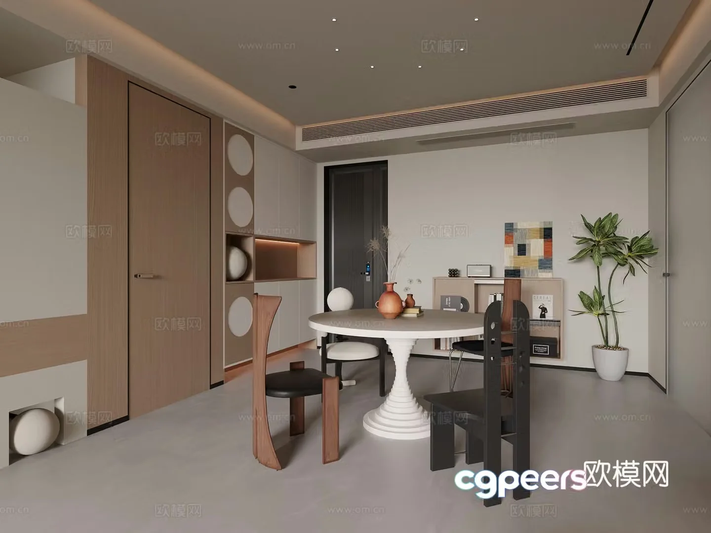 Modern cream style restaurant side cabinet shoe cabinet green plant 3d model