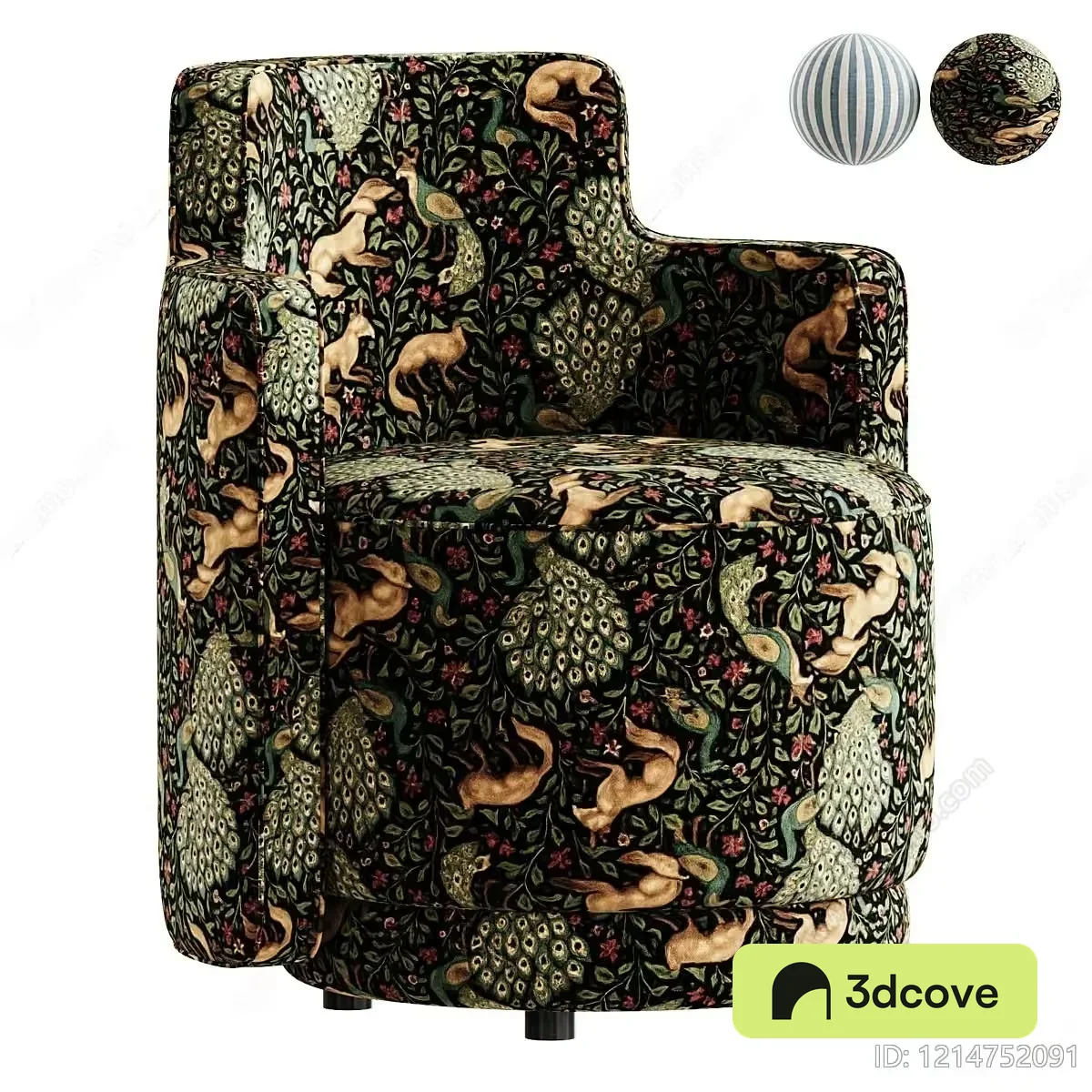 A Green Chair With A Pattern Of Animals