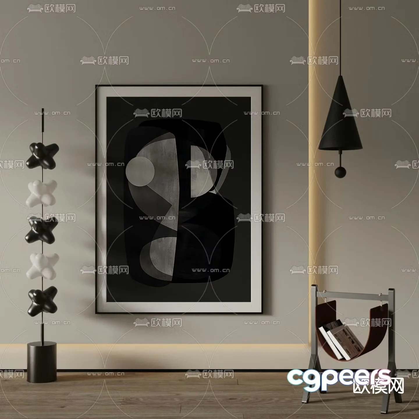 Black and white painting Art painting Decorative painting 3d model