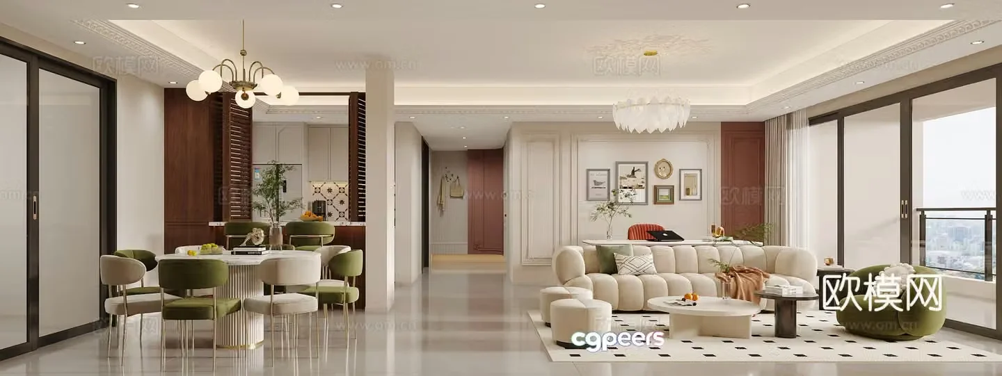 French Cream Style Restaurant 3D Model