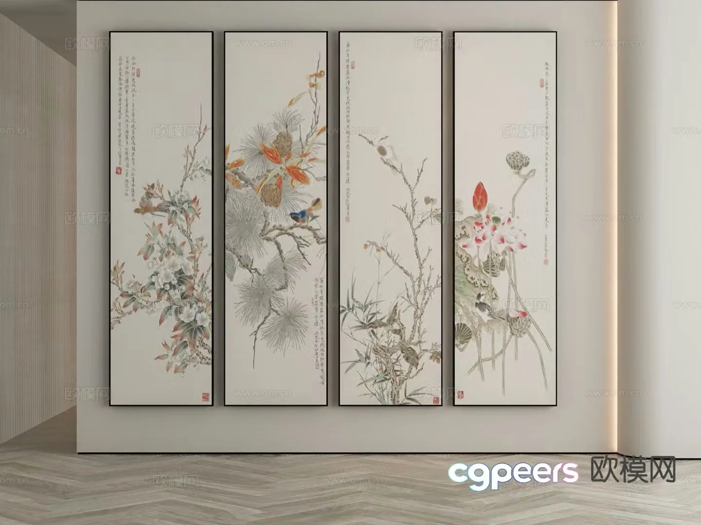 New Chinese style ink painting flower painting decorative painting 3d model
