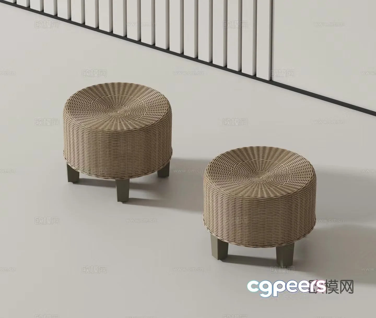 Rattan stool round stool dwarf stool 3D model