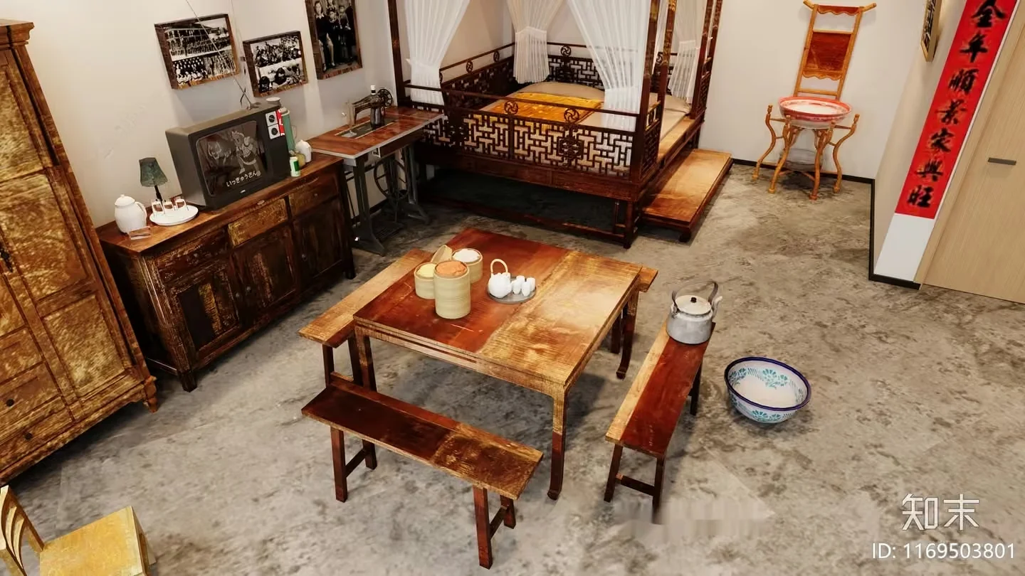 Traditional Chinese Bedroom 3D Model – 14076 – VRAY Render