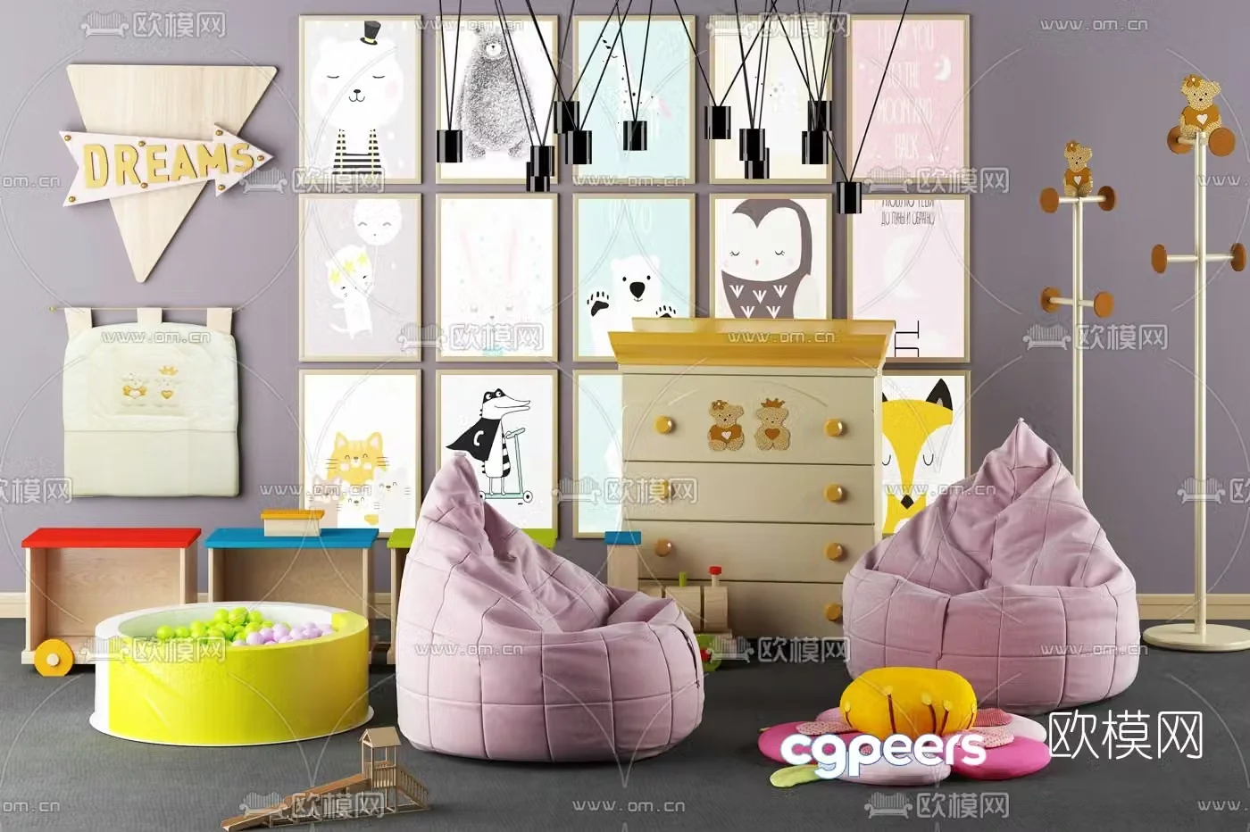 Modern children’s cabinet sofa toy 3d model