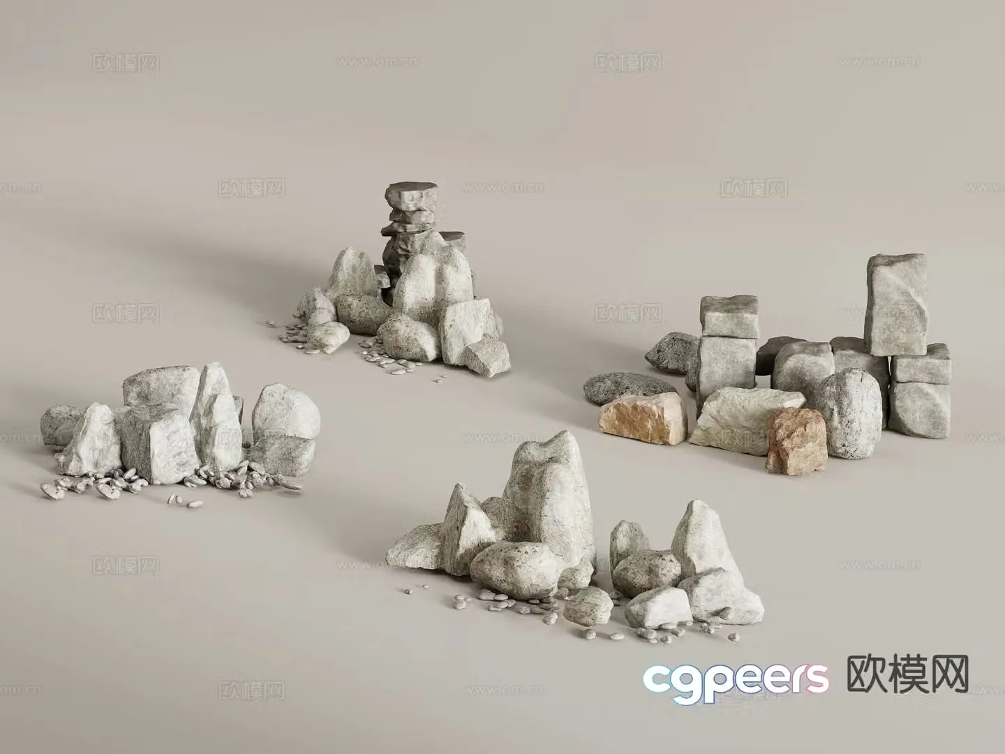 Modern stone rockery stone pile landscaping 3D model
