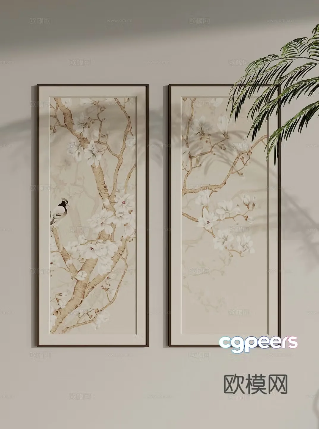 New Chinese style flower painting Zen hanging painting 3D model