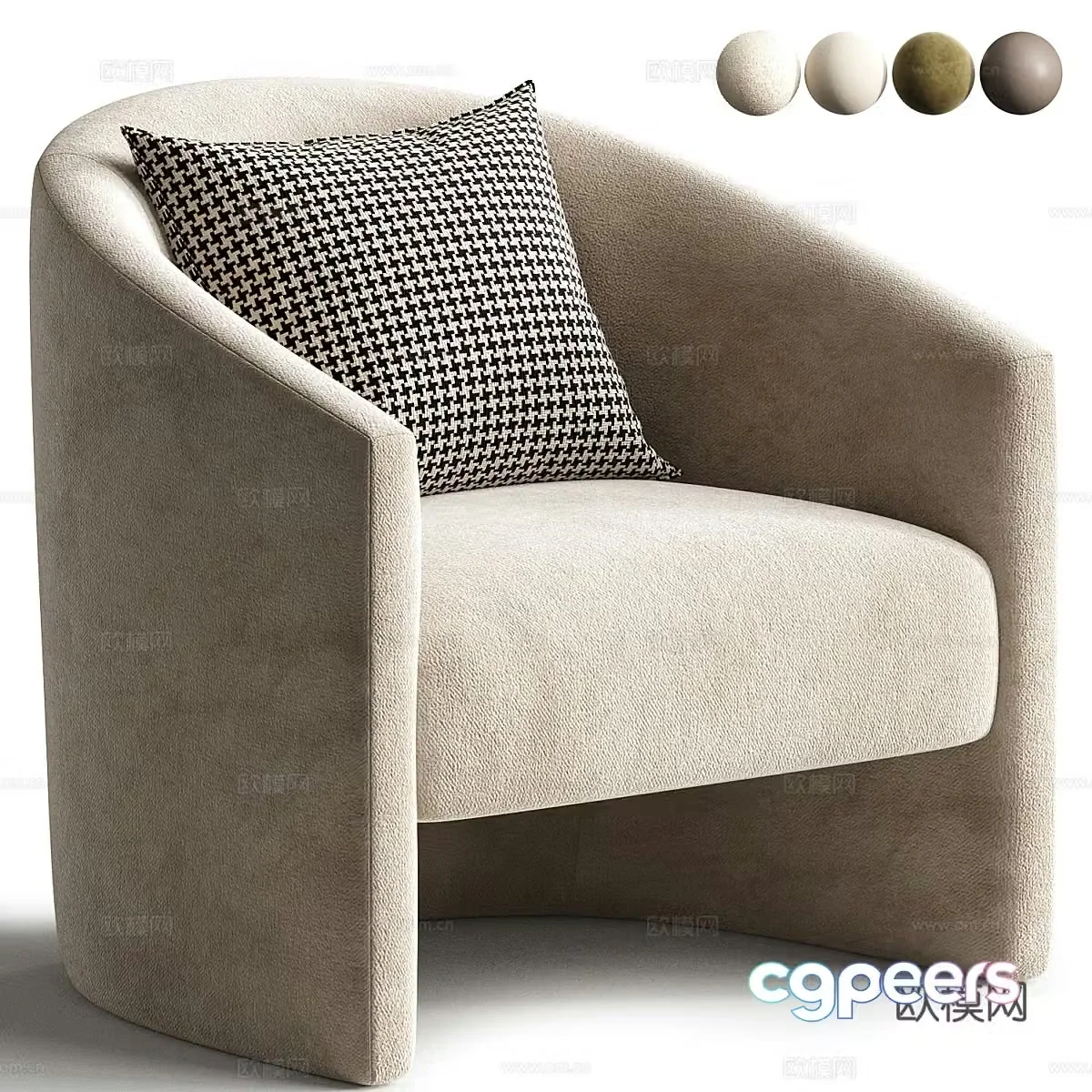 Modern Italian light luxury fabric leather armchair 3D model