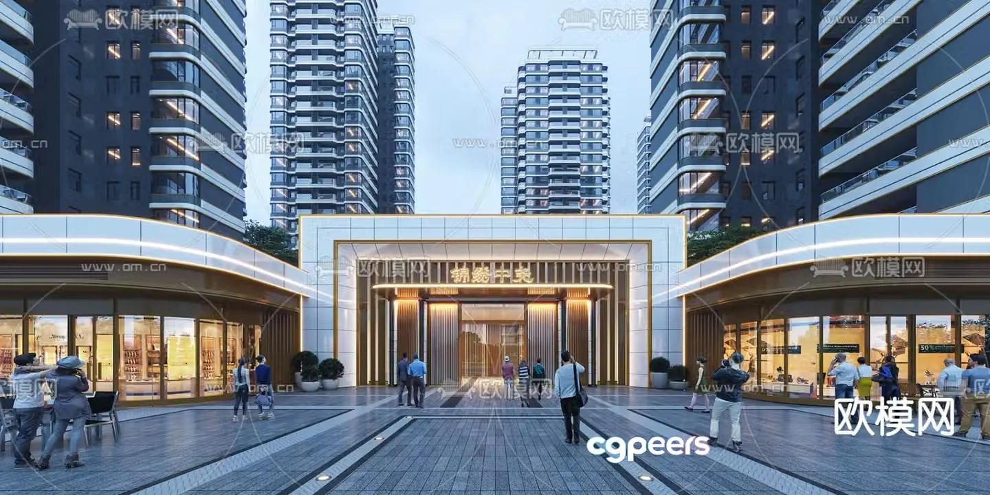 Modern high-rise residential door entrance 3d model
