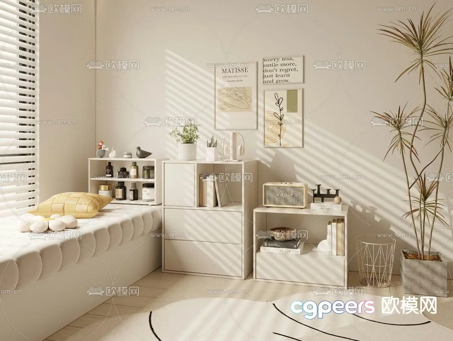 Cream style bookcase low cabinet 3d model