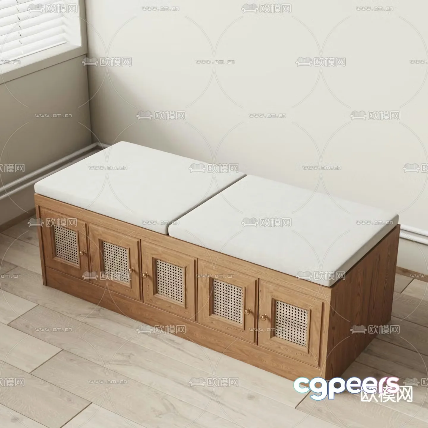 MISSANA wabi-sabi style solid wood shoe cabinet 3D model