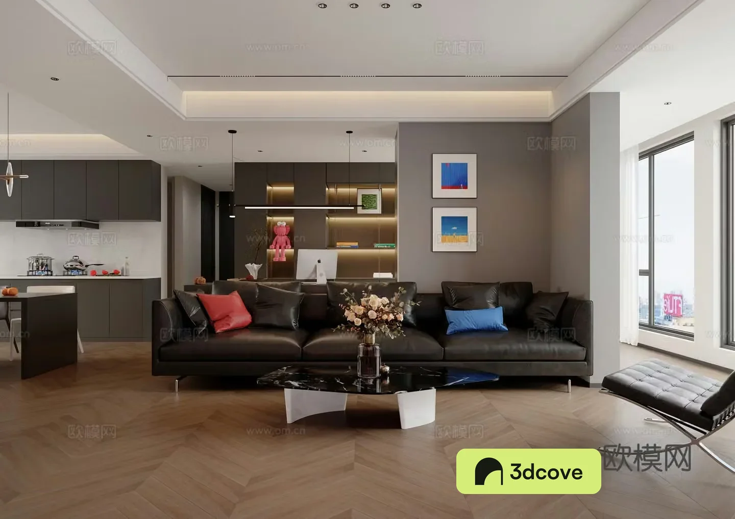 Modern living and dining room combination sofa Italian living room study desk office modern living room