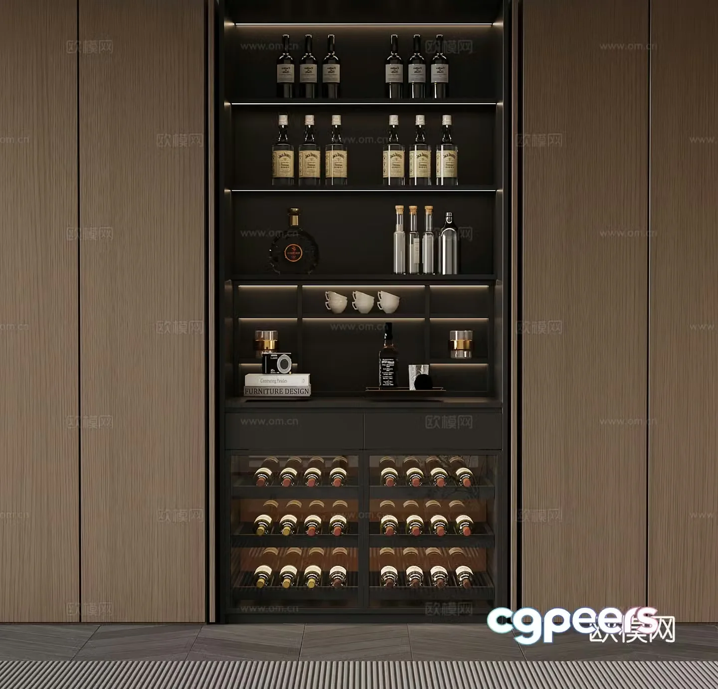 03 Italian minimalist wine cabinet wine rack 3D model