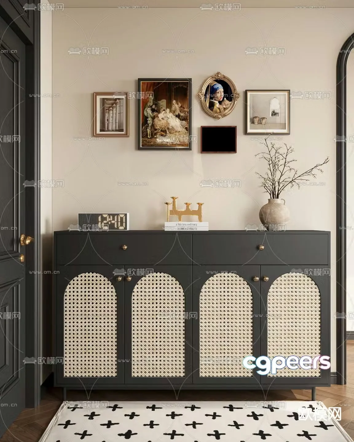 French rattan cabinet 3D model of porch shoe cabinet