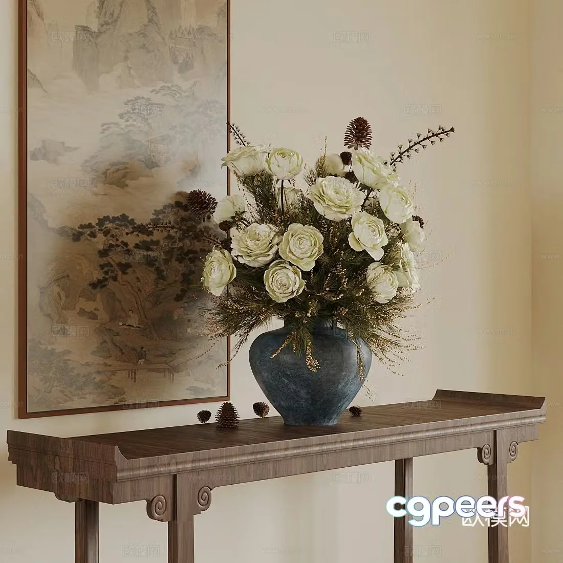 Modern flower art ceramic vase flower art living room vase ornaments Song’s aesthetic flower art 3D model