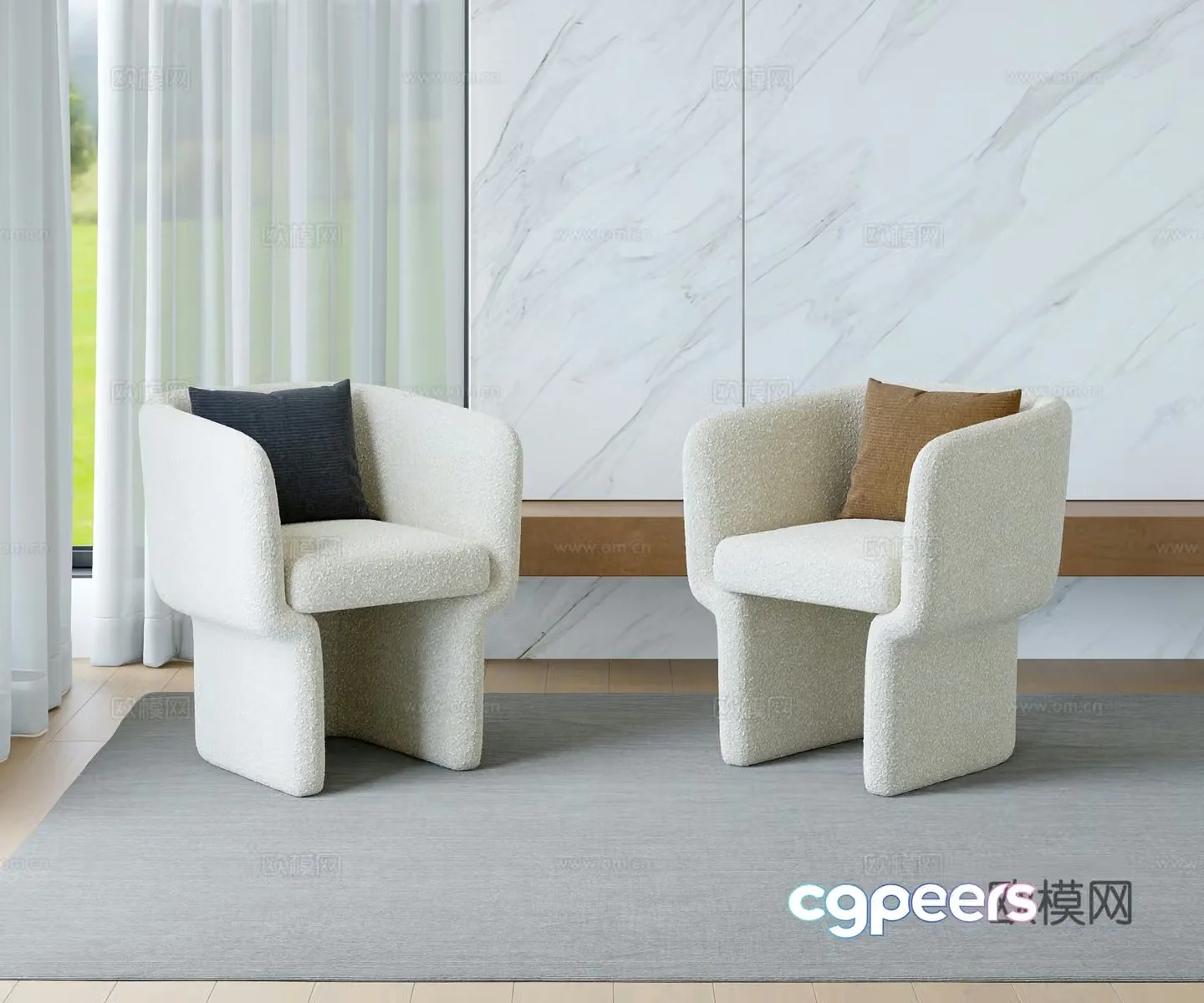 Modern lamb casual chair sofa 3D model