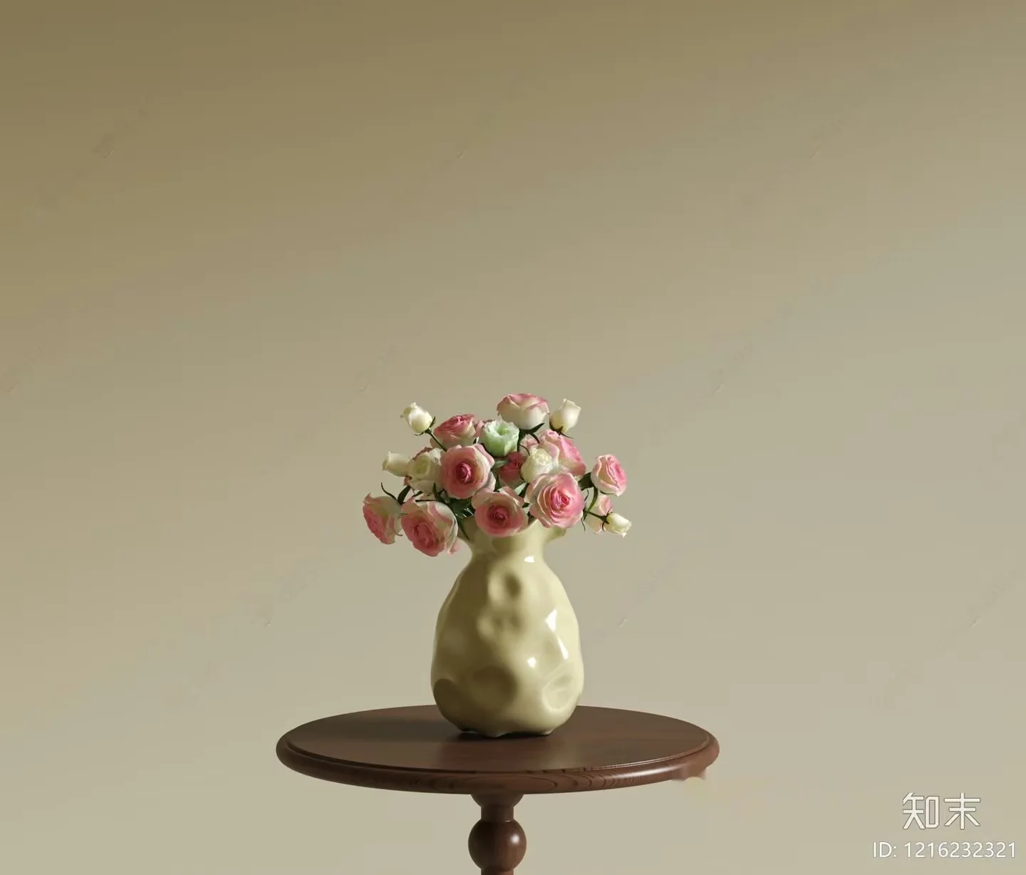 White Ceramic Vase With Pink And White Flowers 3D Model – 13205 – VRAY Render