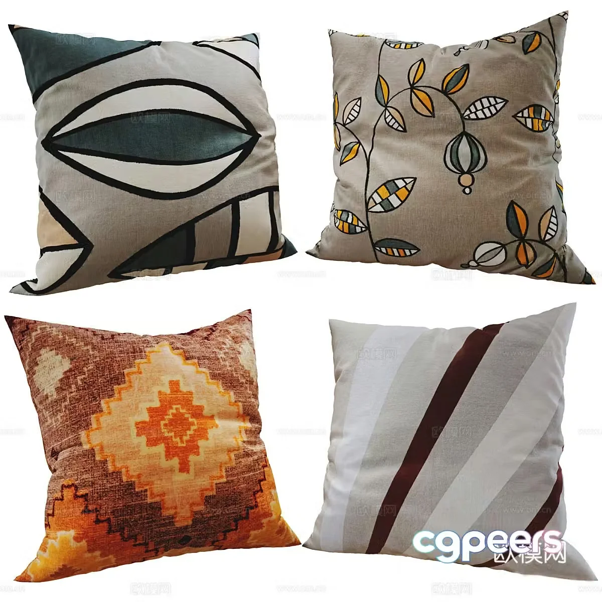 New Chinese style pillow printed pillow 3D model