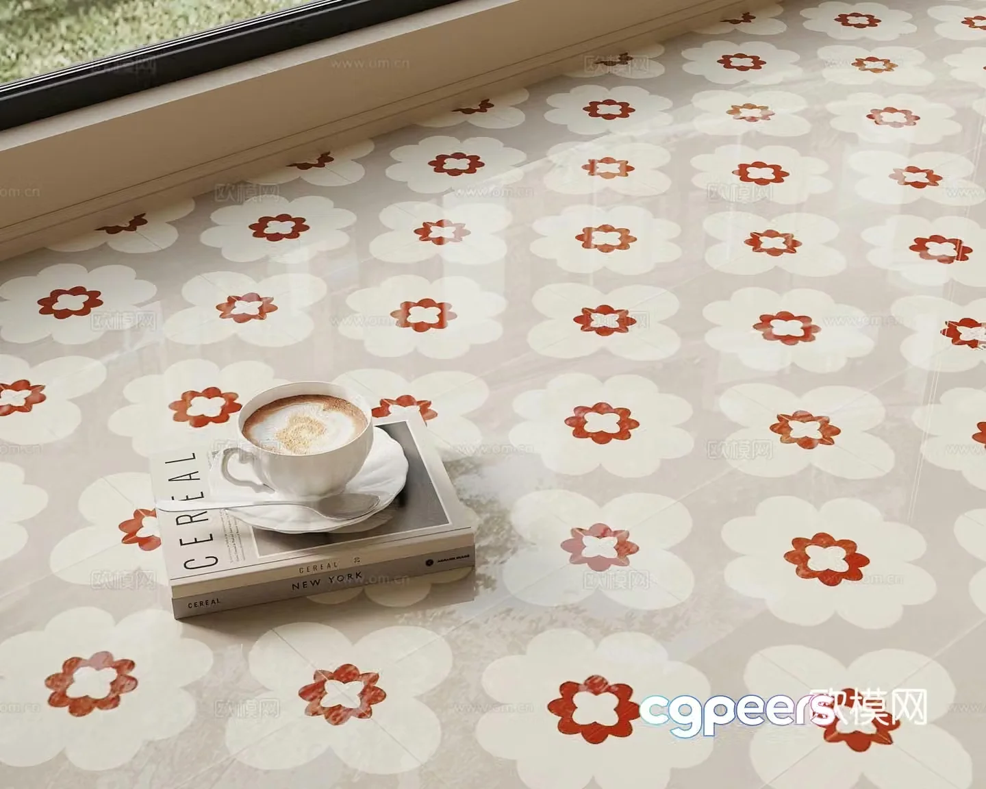 French medieval ceramic tiles seamless medieval small flower tiles 3d model