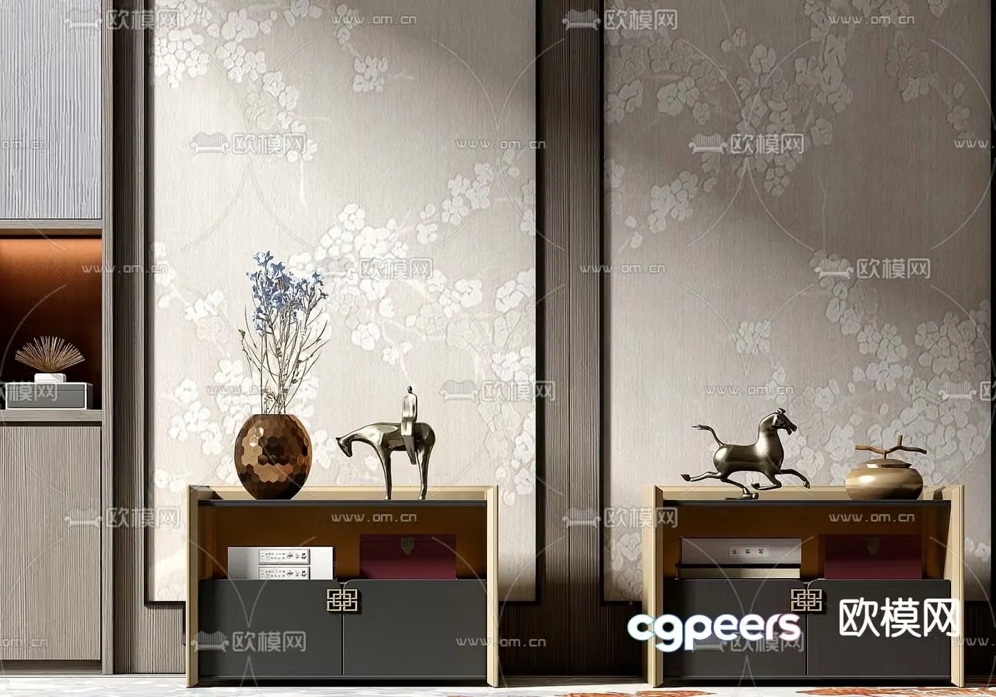 New Chinese style bedside table 3d model