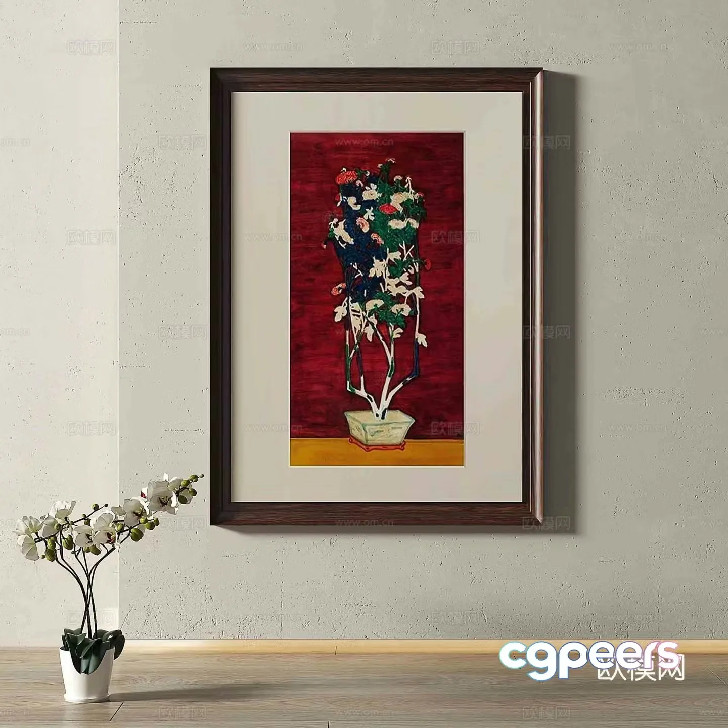 Middle-aged flower painting decorative painting 3d model