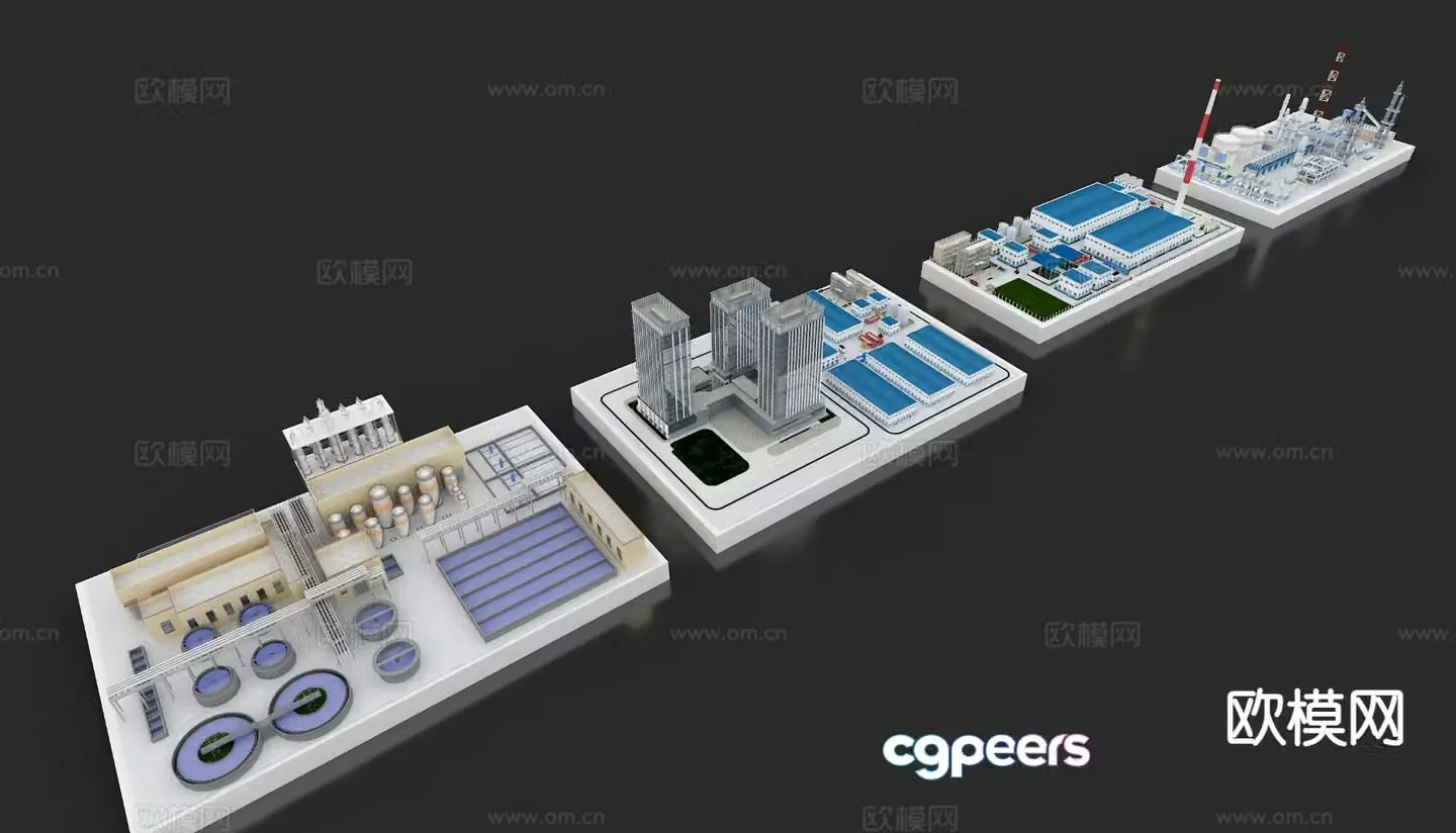 Modern sand table scene factory park water equipment 3D model