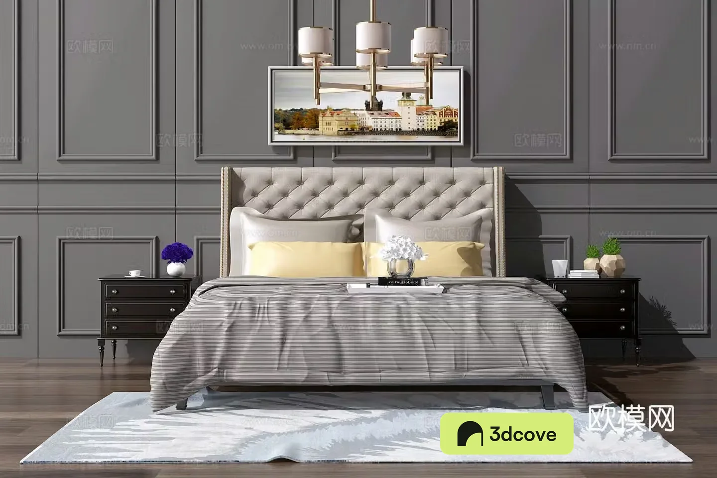 Modern double bed Nordic double bed Simple European double bed Chinese chandeliers