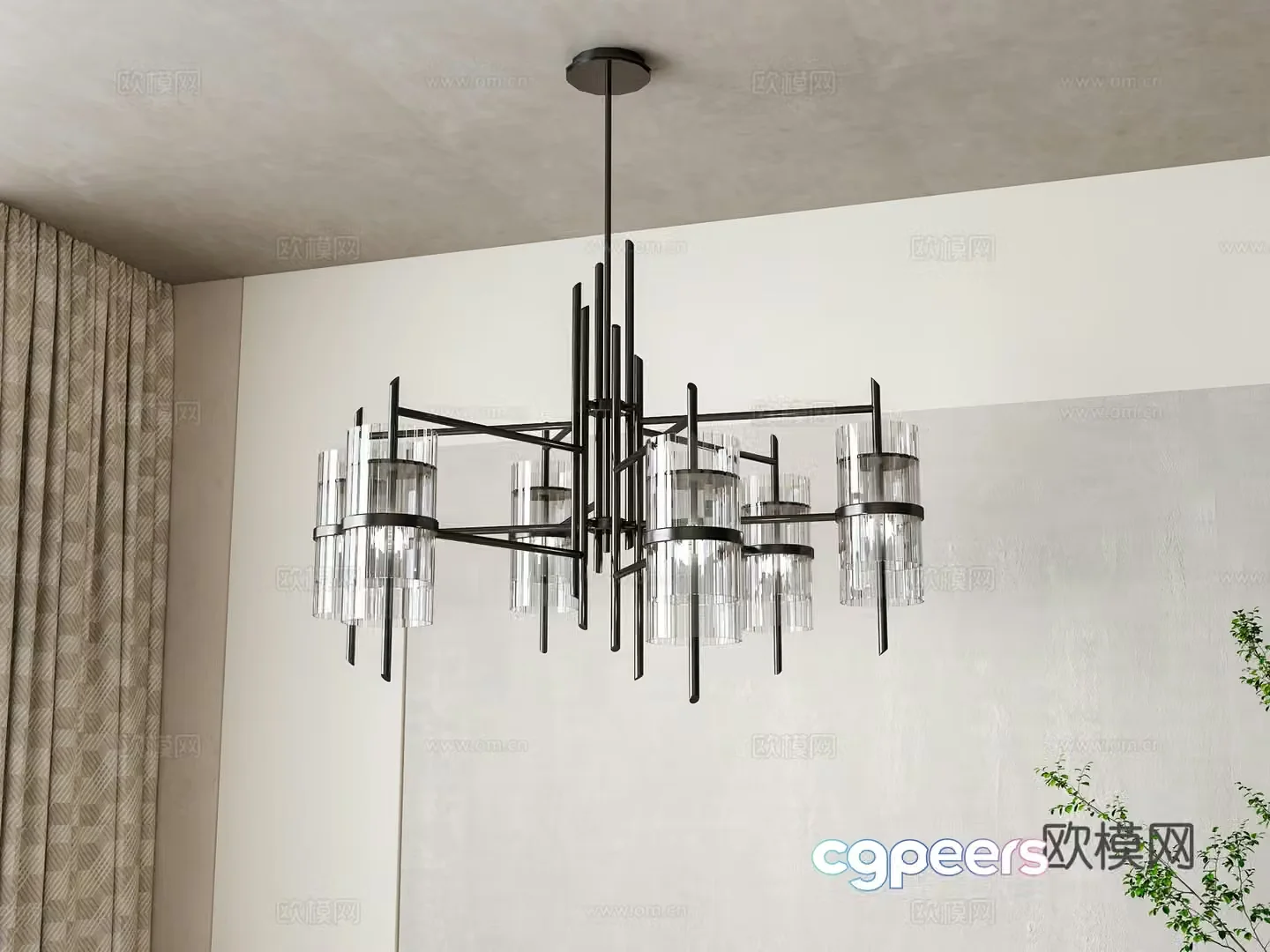 New Chinese style multi-head chandelier 3d model