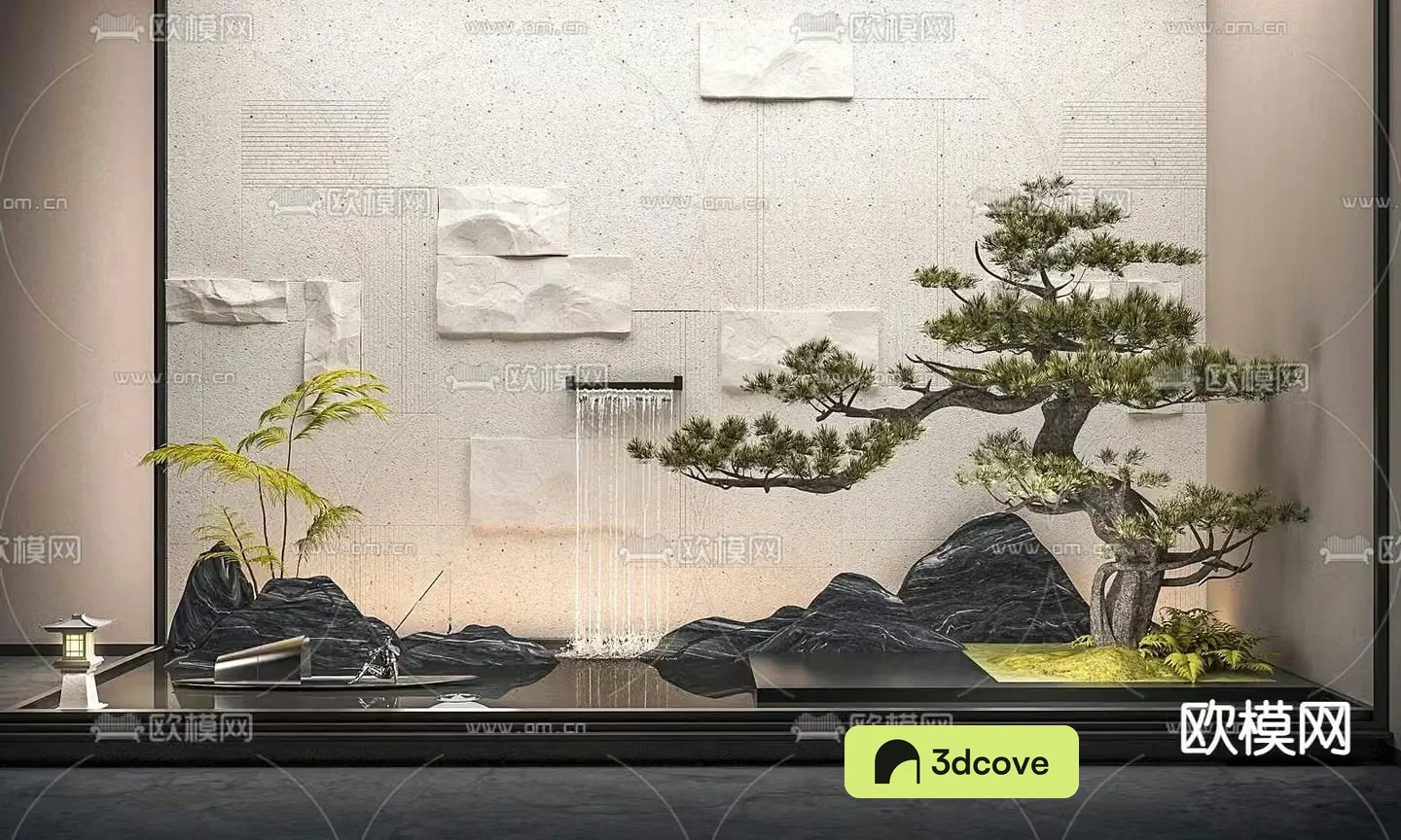 Indoor landscape rockery waterscape overlapping water landscape