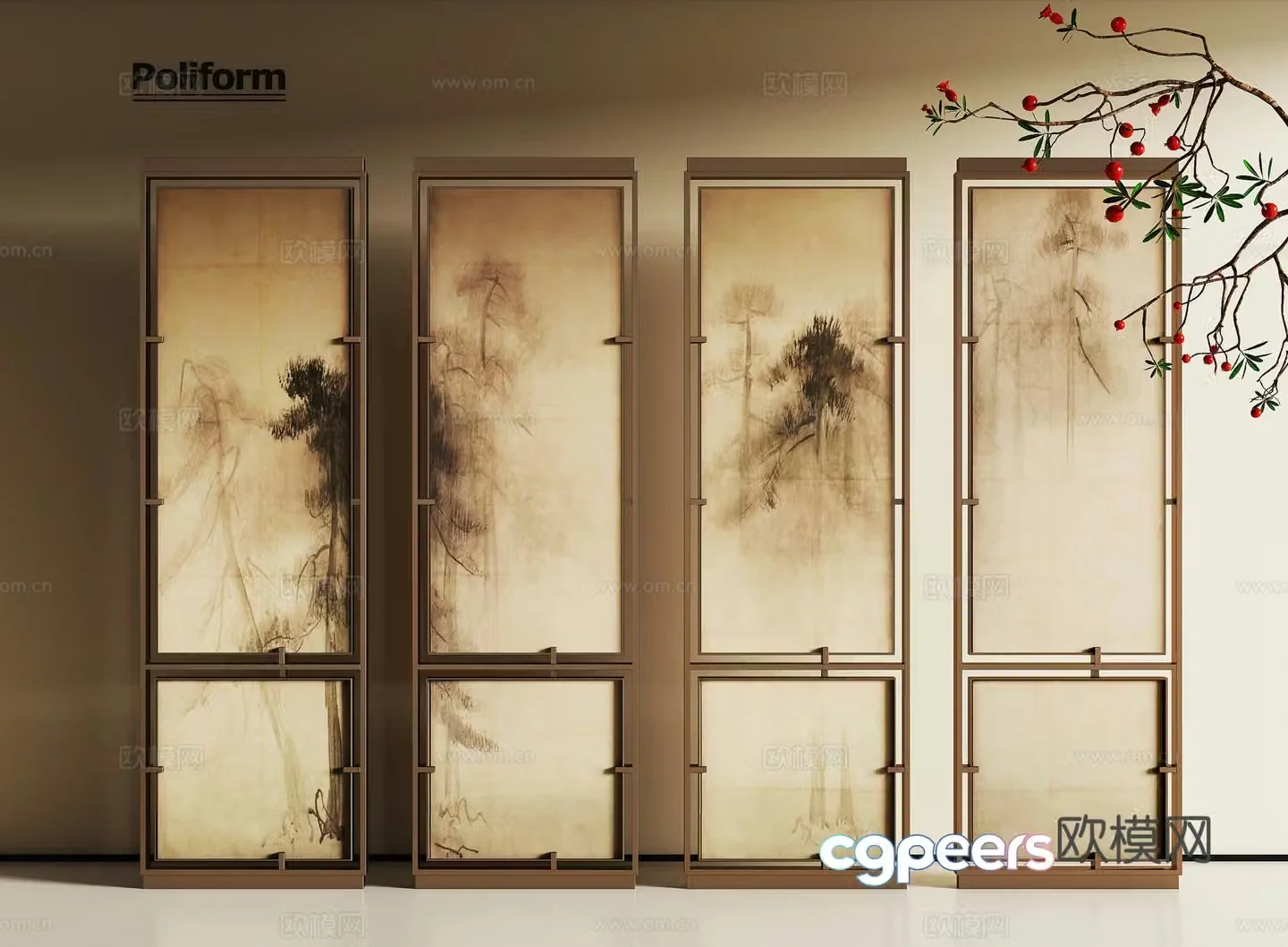 New Chinese Song style screen partition 3D model