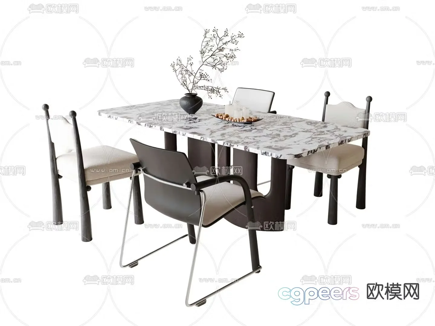 Medieval style dining table and chairs 3d model