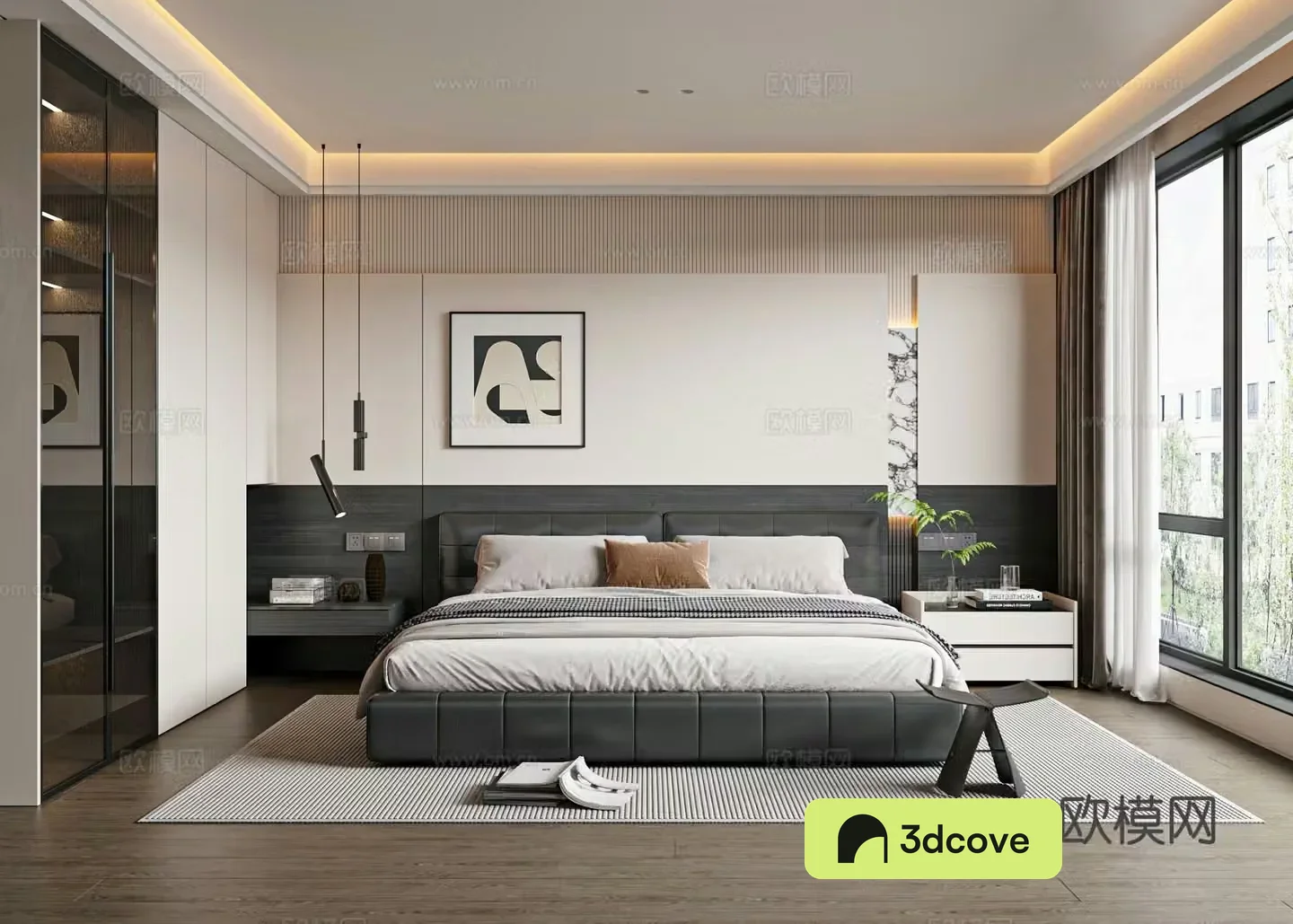 Italian home bedroom double bed nightstand