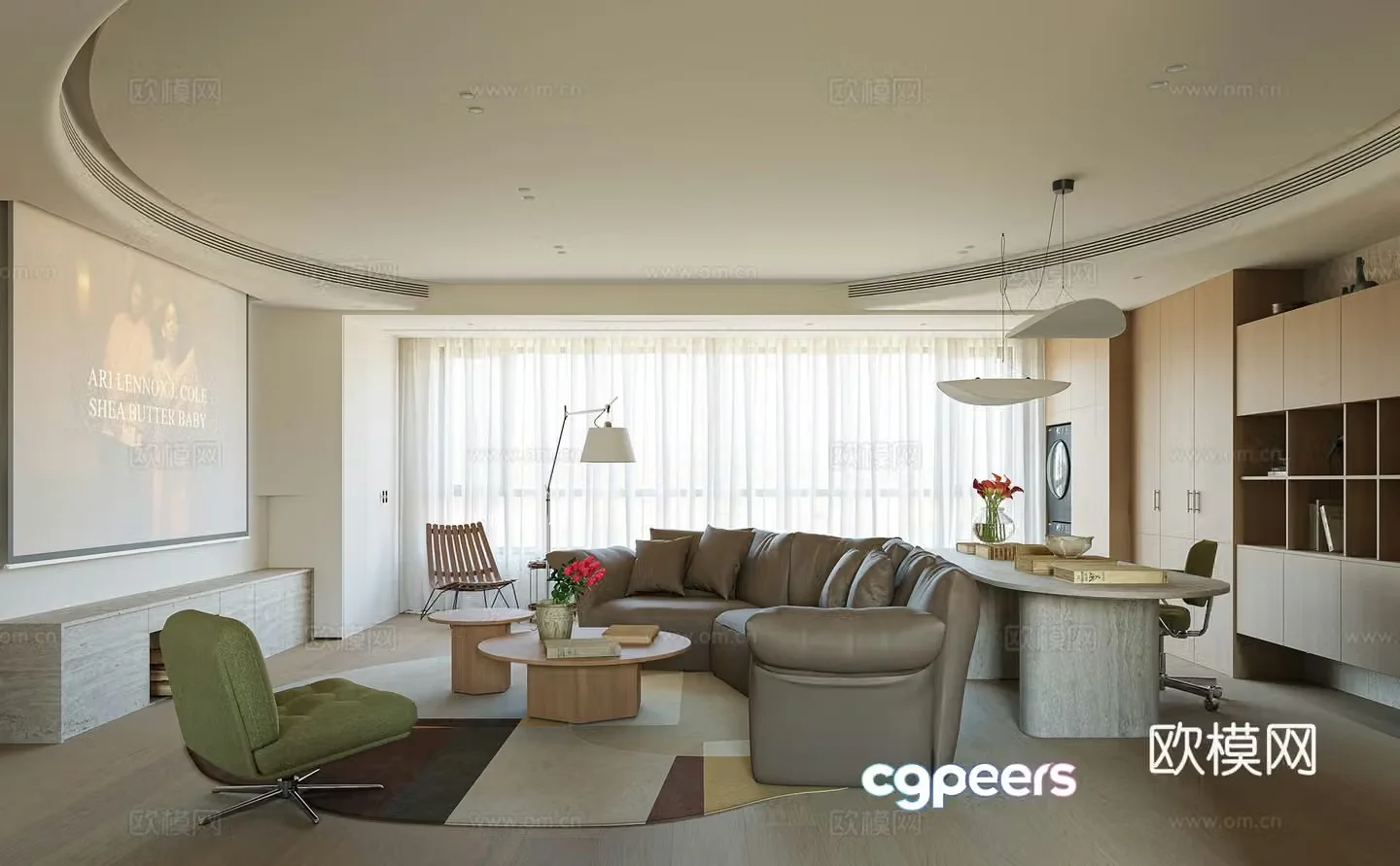 Modern living and dining room 3d model