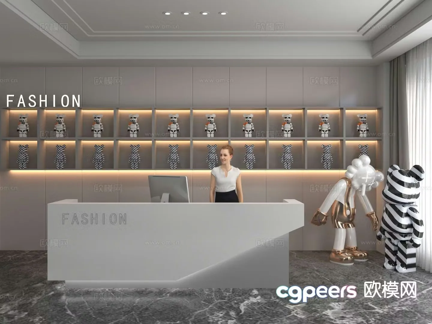 Modern front desk reception desk 3d model