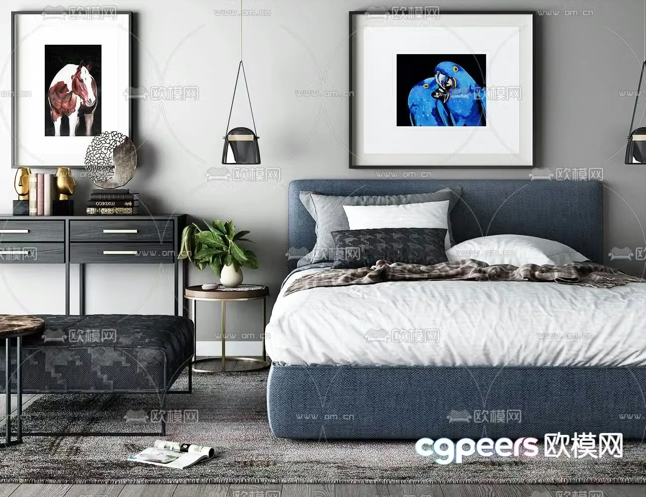 Modern single bed boy bed 3d model