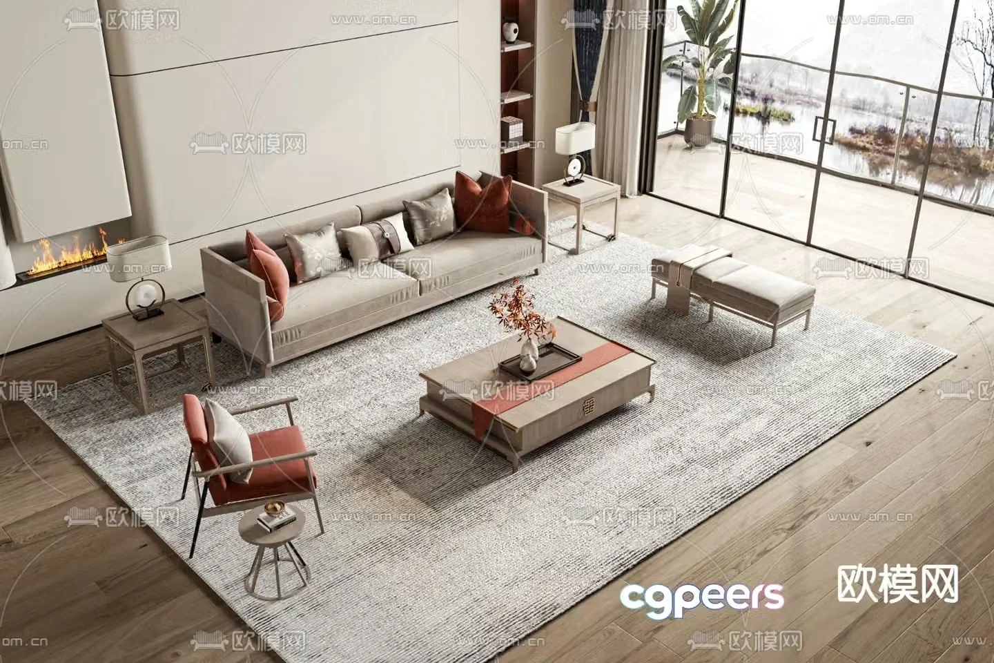 New Chinese style modular sofa 3d model