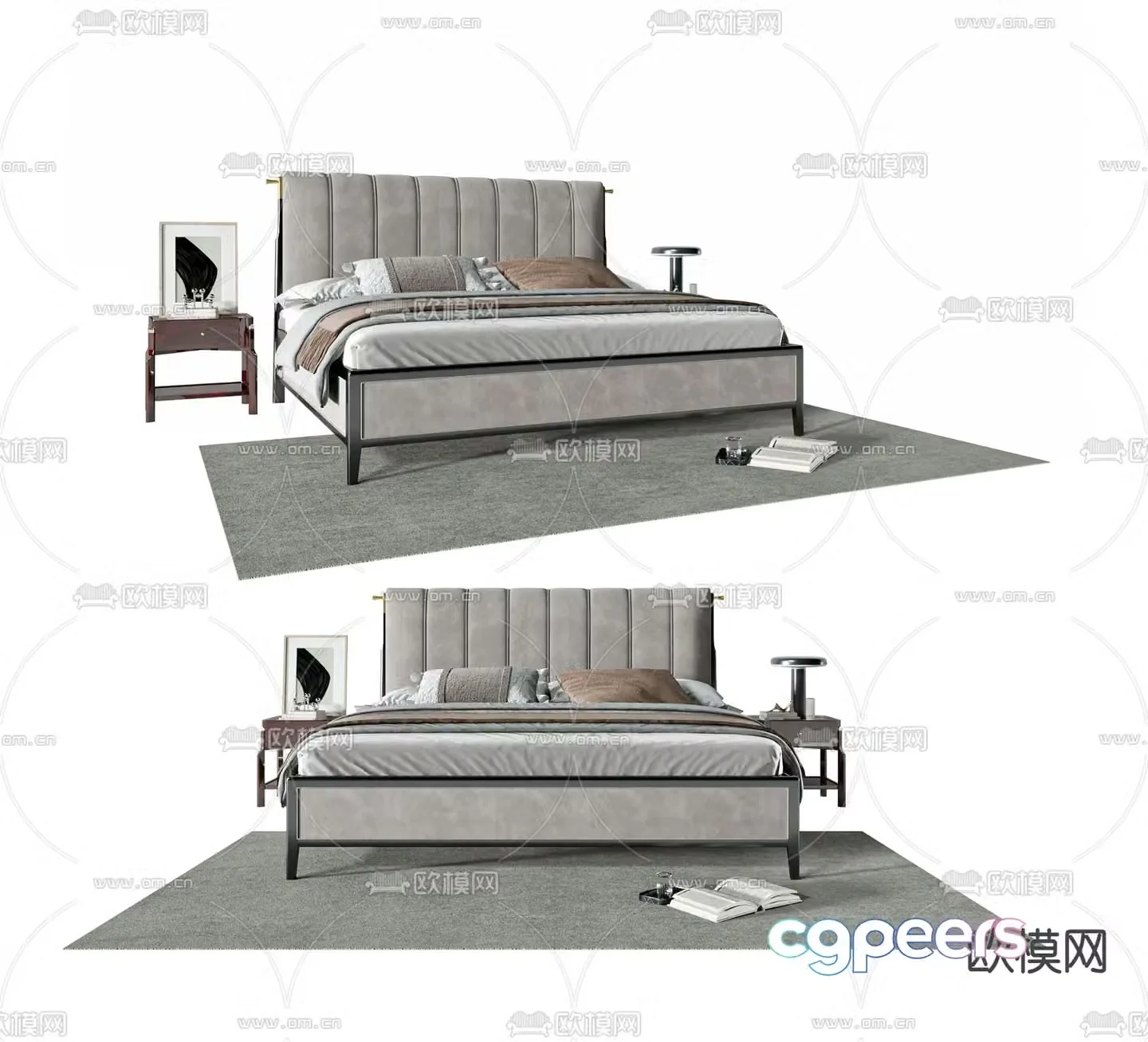New Chinese style double bed 3d model