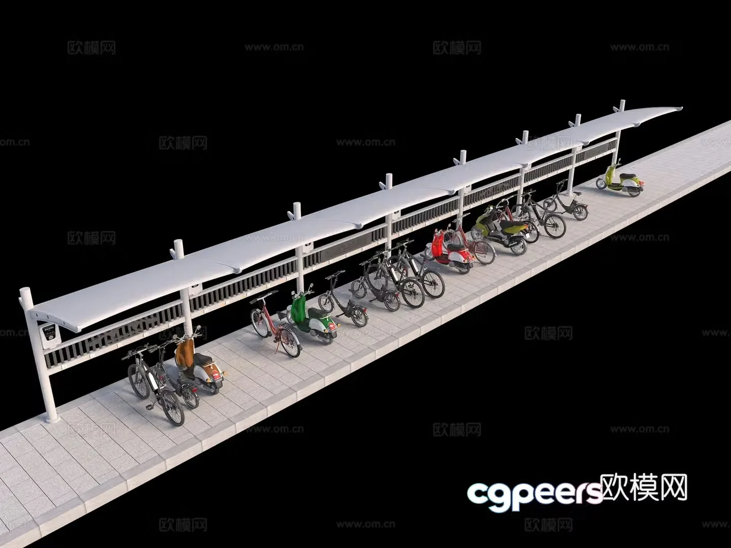 Electric car parking shed Modern non-motor vehicle parking shed Bicycle parking shed Sunshade Electric 3D model