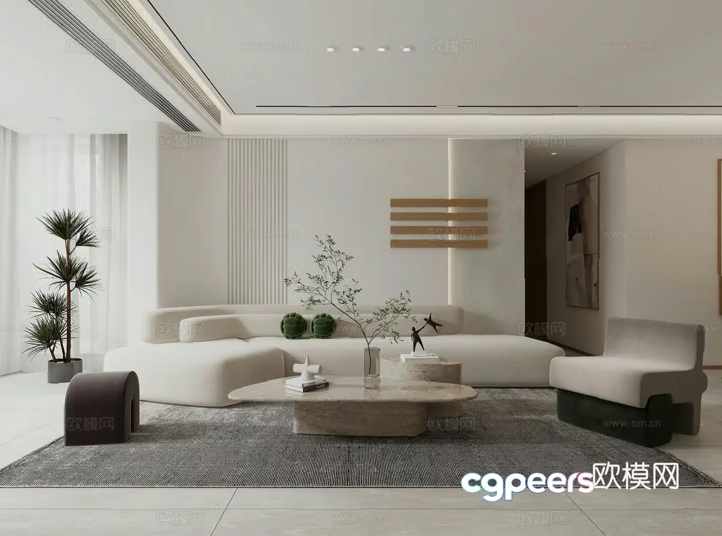 Modern living room Combination sofa TV background wall washing machine leisure chair potted plant simple 3d model