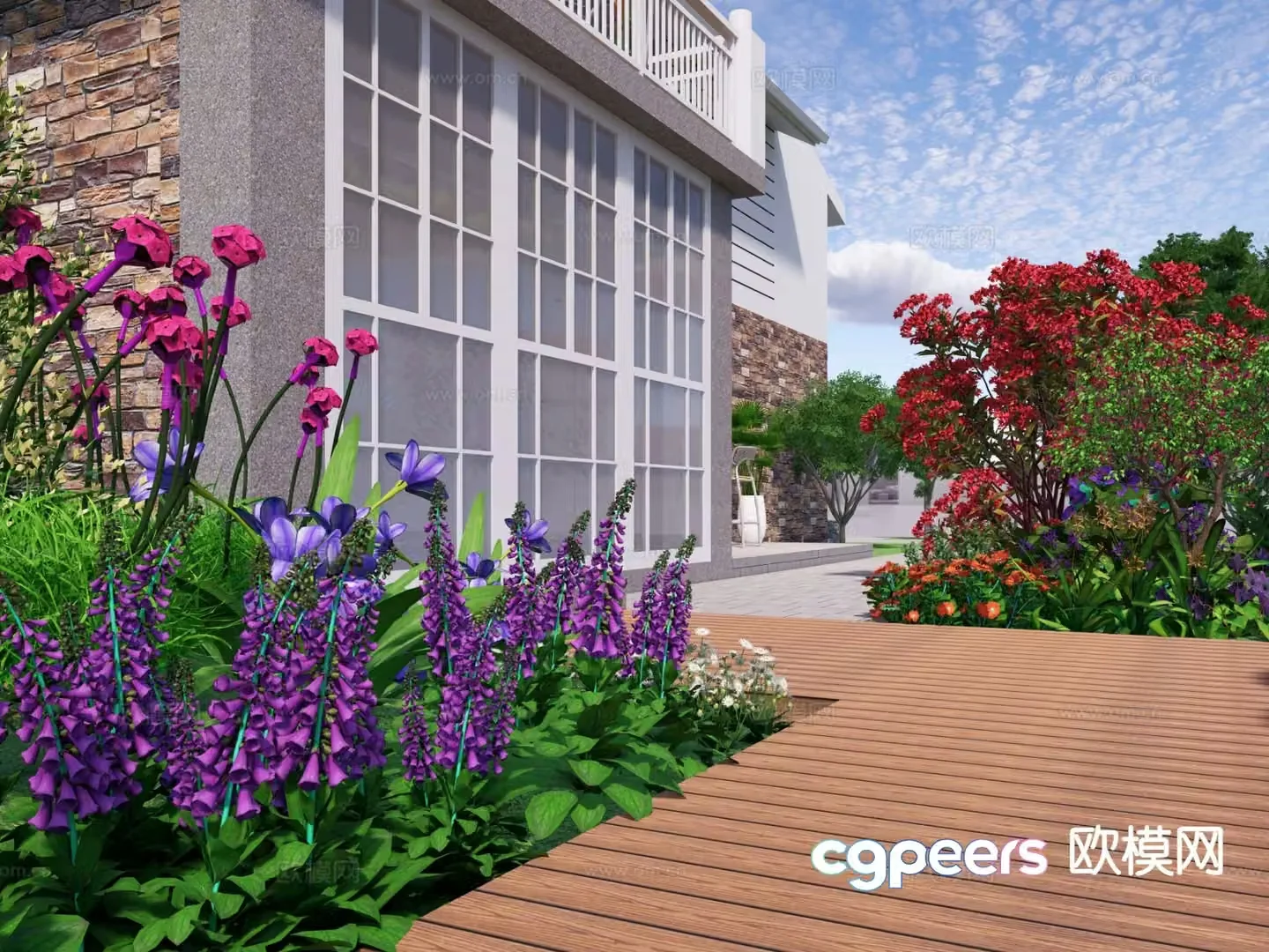 Modern courtyard garden flower bed flower border 3D model