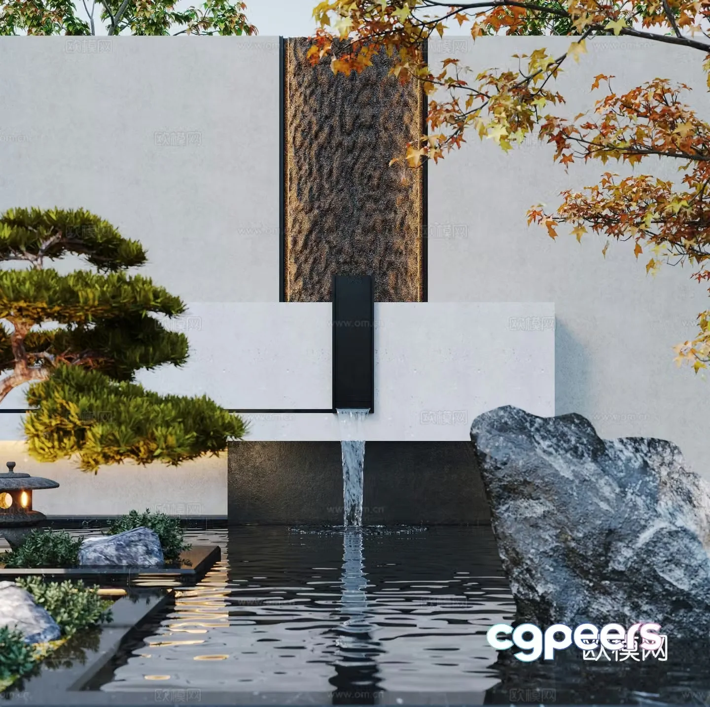New Chinese style water feature wall landscape wall overlapping water courtyard water feature 3d model
