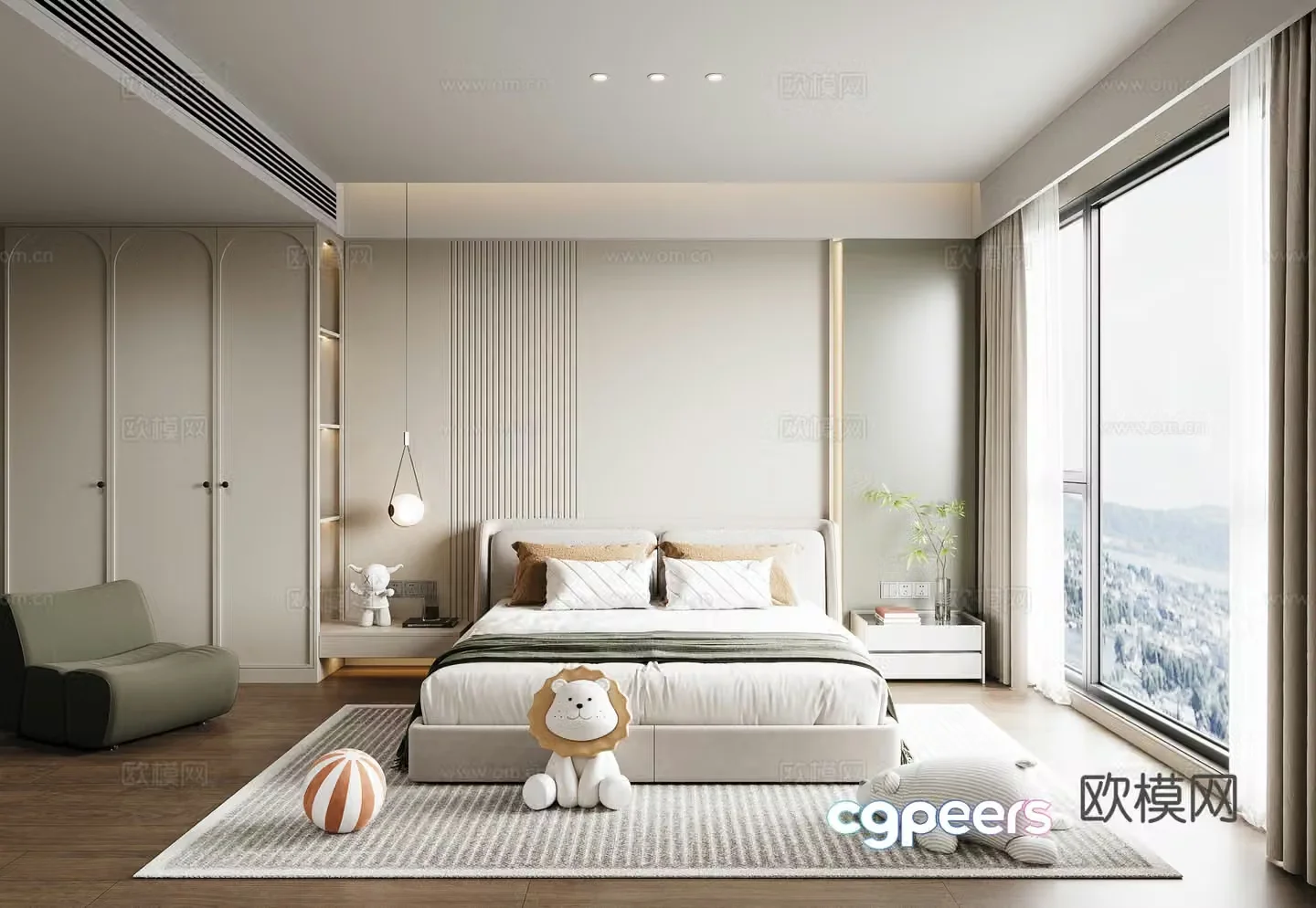 Modern universal children’s room lazy sofa green plant ornaments toy dolls small chandelier 3D model