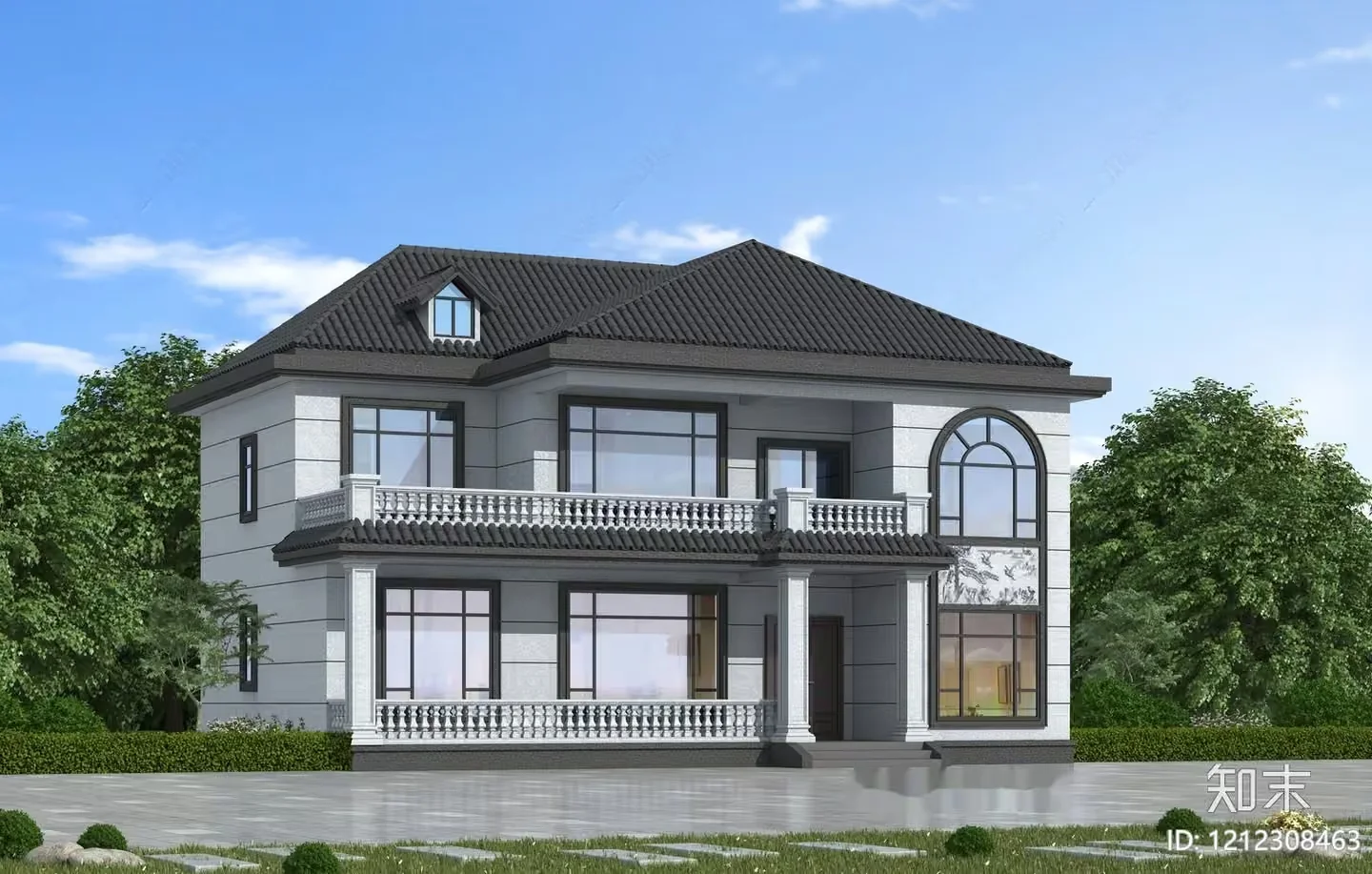 A Large House With A Balcony 3D Model – 8899 – VRAY Render