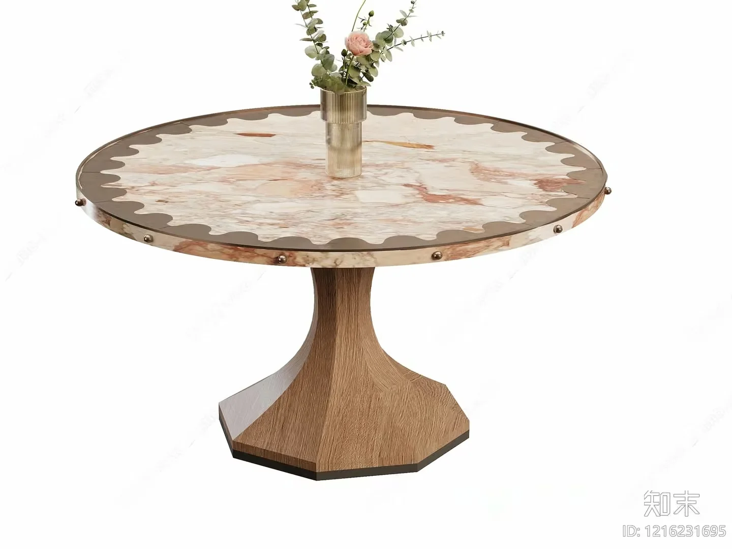 A Round Table With A Vase Of Flowers On Top 3D Model – 10983 – VRAY Render