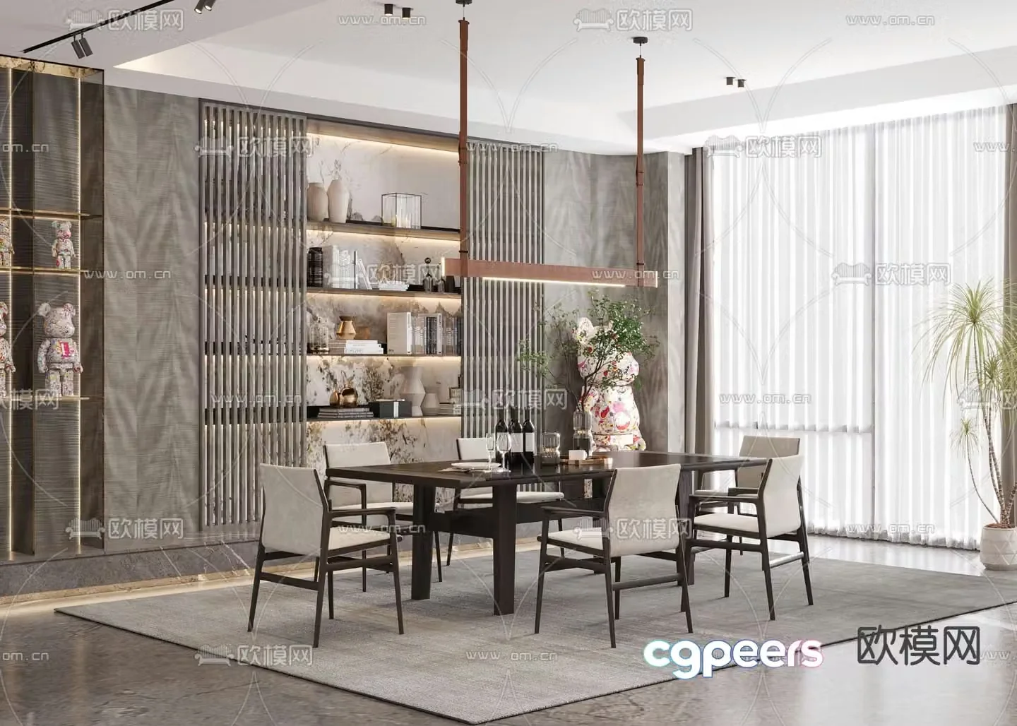 poliform bar dining table and chairs 3d model